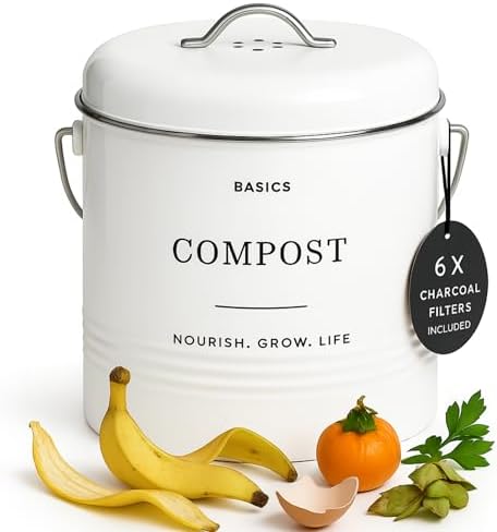 D'Lifeful 1.3 Gallon Kitchen Compost Bin with Lid, White