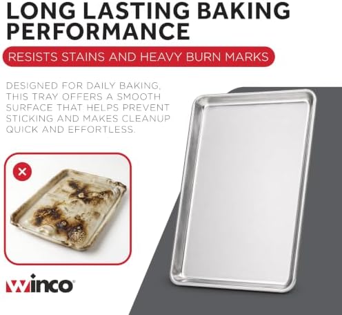 Winco 13" x 18" Aluminum Sheet Pan, 1/2 Size, Reinforced Rim, Closed
