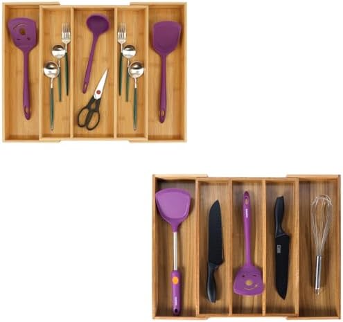 Utoplike Bamboo Kitchen Drawer Organizer Acacia Tray Large Utensils
