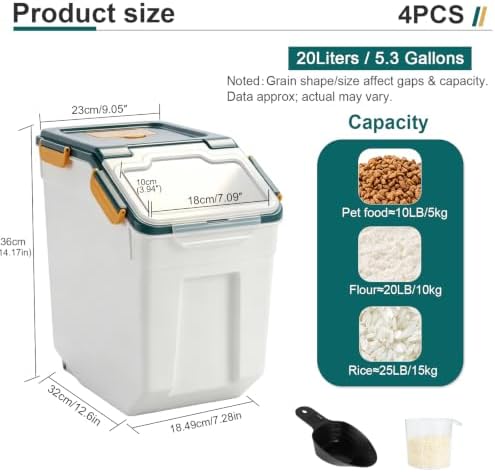 Saim 4 Pack 25lb Flour & Rice Storage Container Bin, Dark Blue