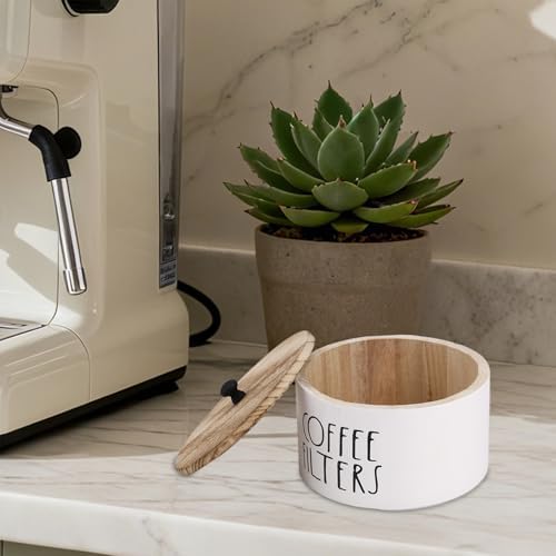 Penitue Round Coffee Filter Holder with Lid, Wooden Rustic Farmhouse