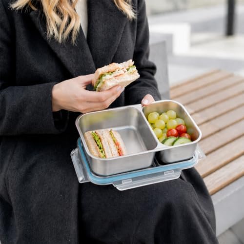 3 Pack Stainless Steel Snack Container, 3- Compartment Lunch Container