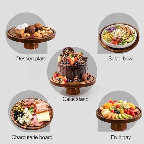 Acacia Wood Cake Stand with Lid, 12in Cake Stand with Acrylic Dome