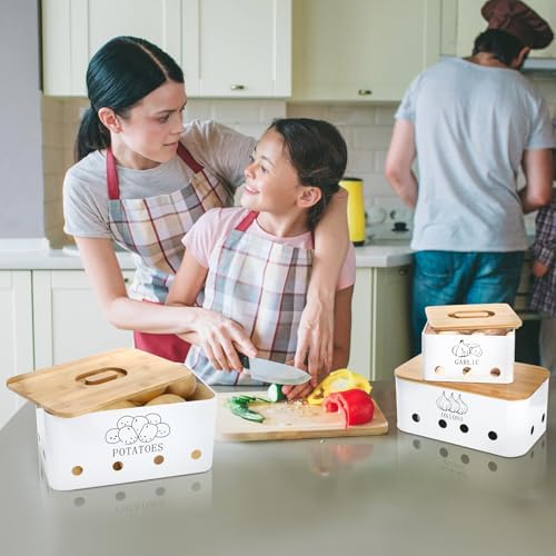 3 Pack Potato Onion Garlic Storage Set, Bamboo Lids
