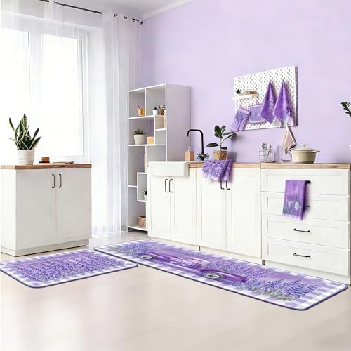 VitalCozy 10 Pcs Purple Lavender Kitchen Decor Set Kitchen Towels