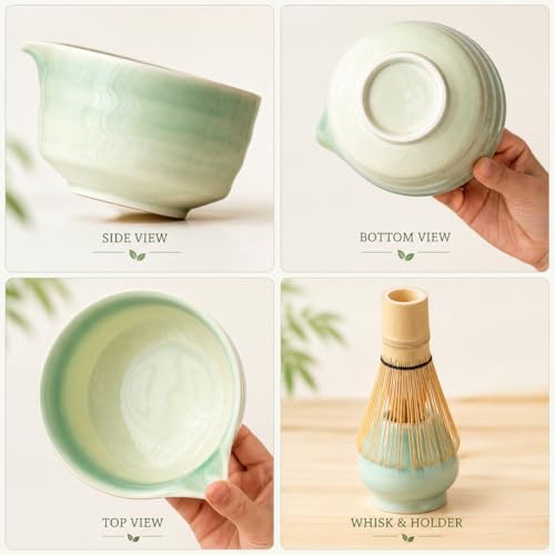 Buucup Japanese Matcha Set with Ceramic Bowl, Whisk & Bamboo Scoop