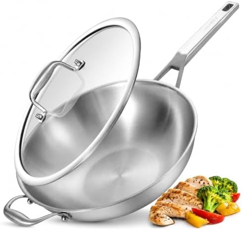 Inqibee 13 Inch Stainless Steel Wok with Lid, Detachable Handle