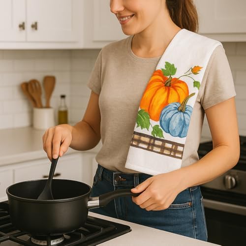6-Piece Fall Pumpkin Kitchen Set – 2 Dish Towels, 2 Pot Holders, 1