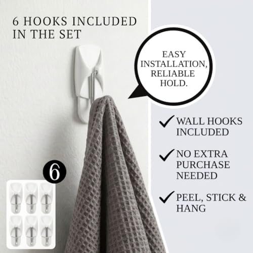 6-Pack Kitchen Towel Set with Wall Hooks, 100% Cotton