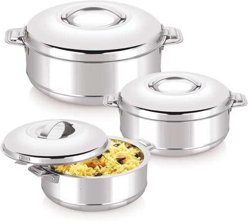 3-Piece Stainless Steel Casserole Set, Silver