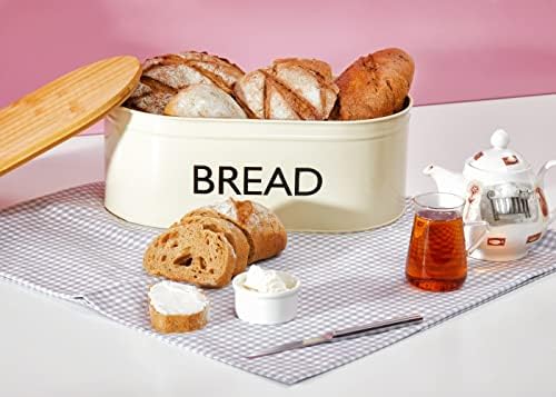RoyalHouse Premium Metal Bread Box with Bamboo Lid