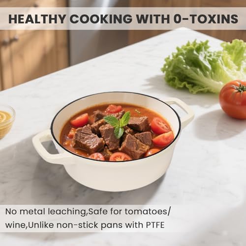 Hisencn Enameled Cast Iron Set,5-Piece 10-Inch Stackable Pots and Pans