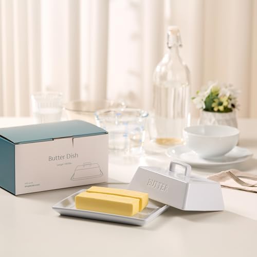 Kook Ceramic Butter Dish with Lid, Extra Large, Wide, Serving Tray