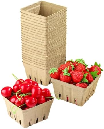 50 Pack Natural Pulp Fiber Berry Basket Molded Berry Basket Vented