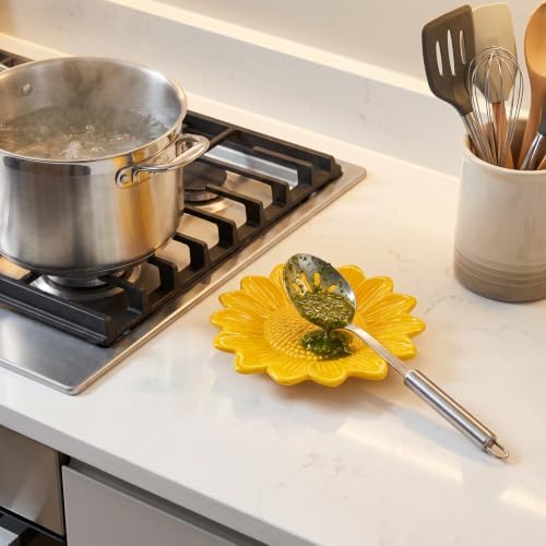 Potiera Sunflower Handmade Ceramic Spoon Rest for Stove Top Kitchen