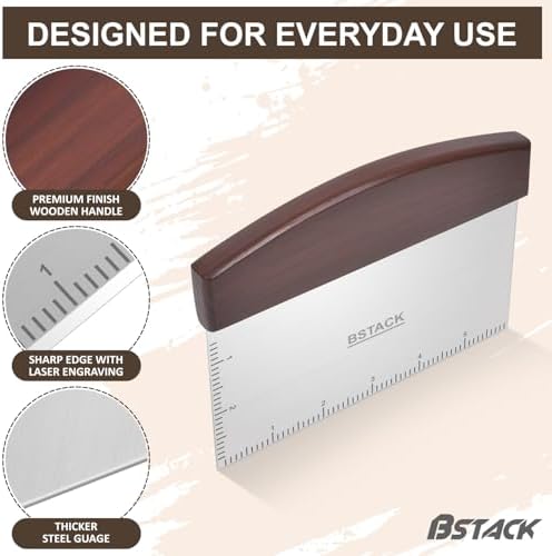Bench Scraper Stainless Steel Dough Scraper with Ergonomic Wooden