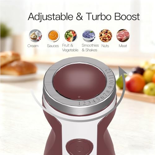 MEGAWISE 5-in-1 Immersion Hand Blender, 400W, Variable Speed, Red