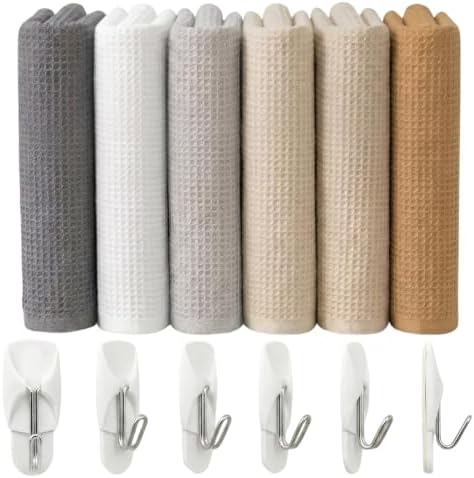 6-Pack Kitchen Towel Set with Wall Hooks, 100% Cotton