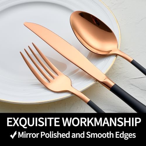 20-Pieces Rose Gold and Black Silverware Sets for 4,Black Handle