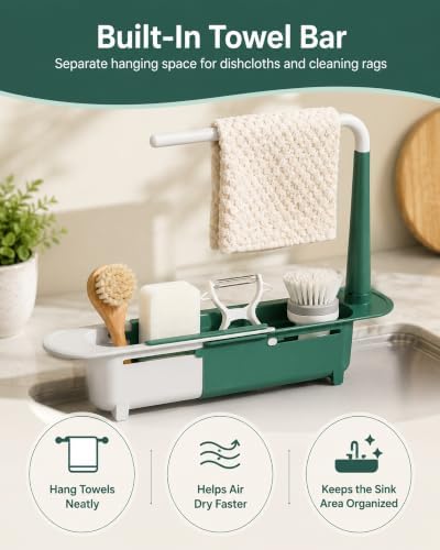 Adjustable Telescopic Sink Organizer 32-45cm Length Holds up to 2kg