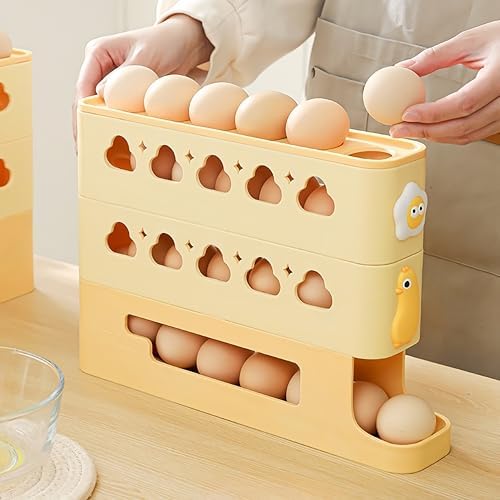 Automatic Rolling Egg Holder for Fridge – 4-Layer Automatic Egg