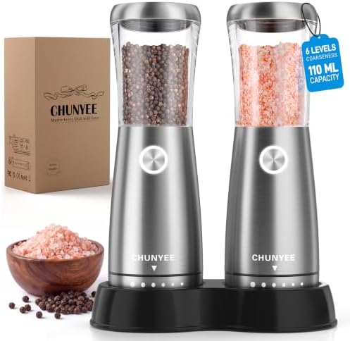 Electric Salt and Pepper Grinder Set, Stainless Steel, Rechargeable