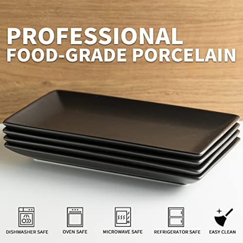 YHOSSEUN Ceramic Serving Platters Set of 4, 9.8 In Black Rectangular