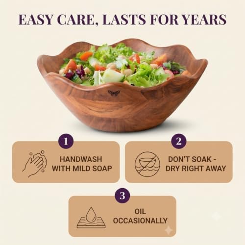Melvvi Wooden Salad Bowl Set, Large 12 Inch Acacia Serving Bowl