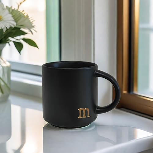 COLLECTIVE HOME Black Ceramic Coffee Mug, 15 oz Golden Monogram Tea