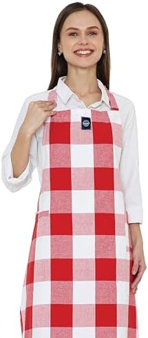 Encasa XO Cotton Kitchen Aprons for Women & Men with Pocket & Towel