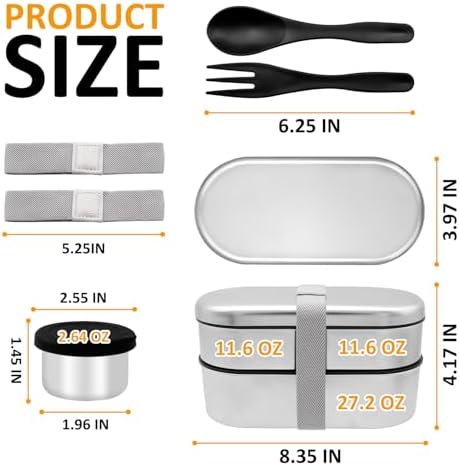 Stainless Steel 3-Compartment Bento Lunch Box, Leakproof
