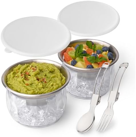 Useful Co. Dip Chiller Bowl with Lid, 20oz 2-Pack, Chilled Serving