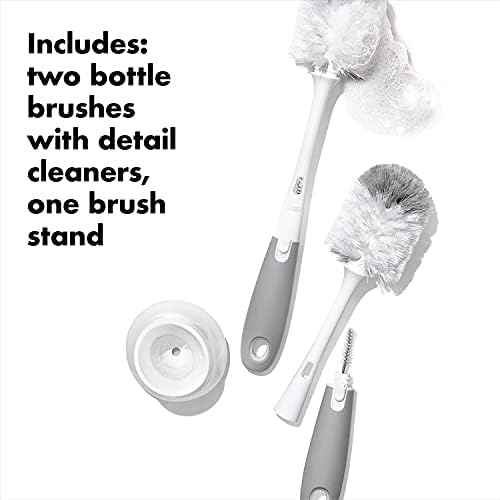 OXO Tot Baby Bottle Brush with Nipple Cleaner, Gray 2-Pack