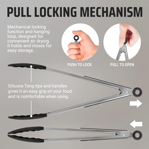 Kaluns Kitchen Tongs Set of 4 with Silicone Tips