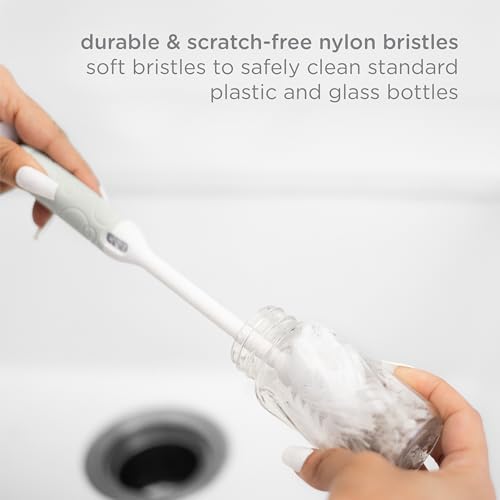 Ubbi Deluxe 2-in-1 Baby Bottle Cleaning Brush Set, Oat