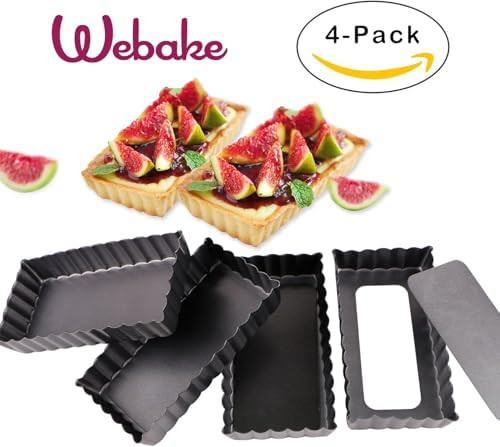 Webake 4 Pack Mini Tart Pans with Removable Bottom, Rectangular Baking
