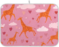 OTVEE Pink Giraffe Art Dish Drying Mat for Kitchen Counter Absorbent