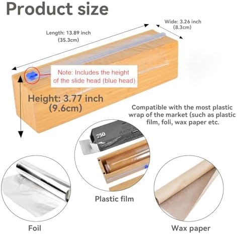 Plastic Wrap Dispenser with Cutter for Aluminum Foil, Plastic Wrap and Wax Paper, Fits 13" Roll（Plus）