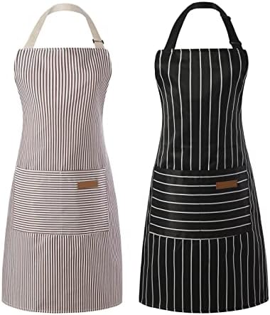 Tosewever 2 Pieces Kitchen Cooking Aprons, Cotton Polyester Blend