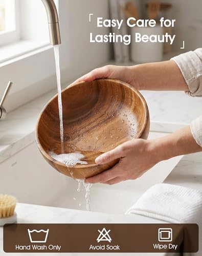 Wooden Salad Bowls Set of 3, Acacia, 5.1, 6.3 & 8.6 Inch