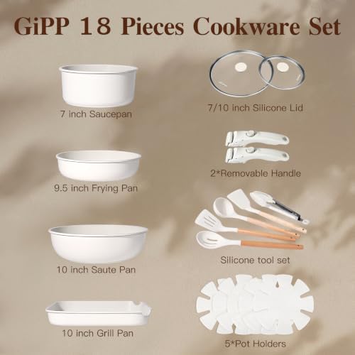 GIPP 18PCS Pots and Pans Set Non Stick Cookware Set with Detachable
