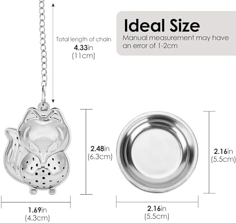 2 Pcs Fox Tea Infuser Set, Stainless Steel Strainer for Loose Leaf