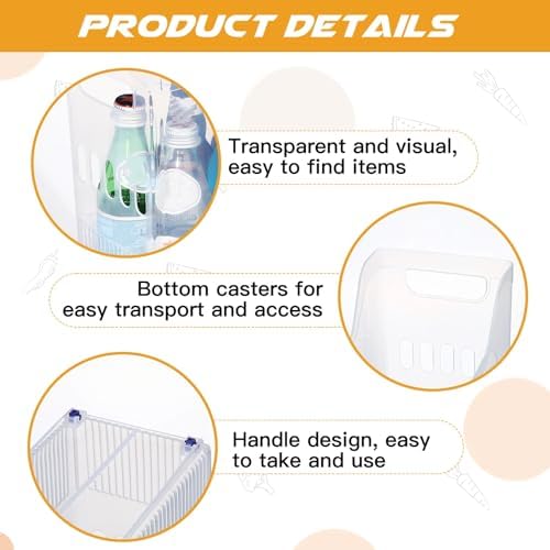 Beeveer 4pcs Plastic Freezer Organizer Bin with Wheel