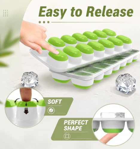3-Pack Ice Cube Trays with Lids - 42-Cube Durable Silicone & Plastic