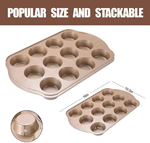 2 Pack Nonstick Muffin Pan Set, 12-Cup Heavy Duty Cupcake Baking Pan