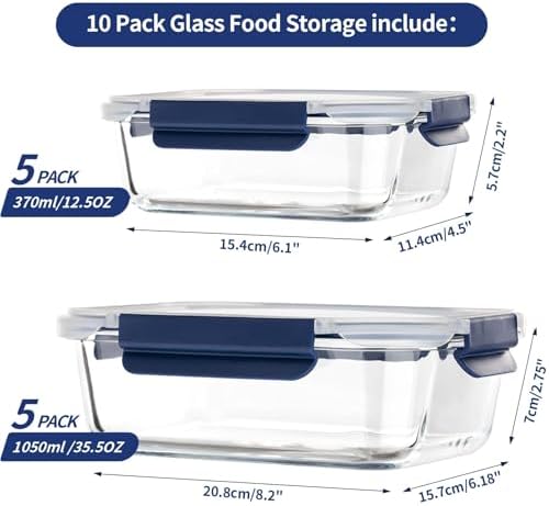 coccot 10-Pack Glass Food Storage Containers with Lids