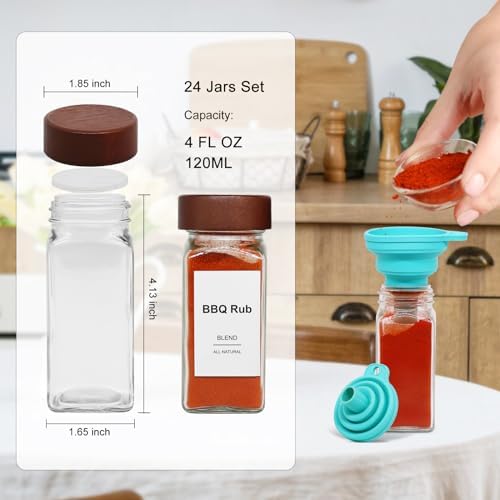 24 Pack 4 oz Glass Spice Jars with Shaker Lids& Labels Glass Bottles
