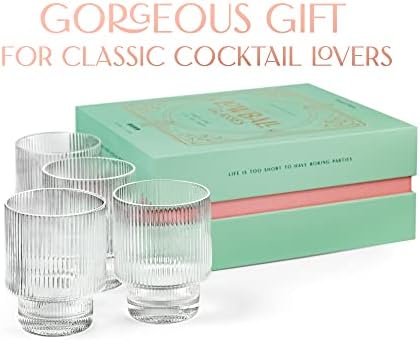 GLASSIQUE CADEAU Vintage Art Deco Ribbed Lowball Cocktail Glasses