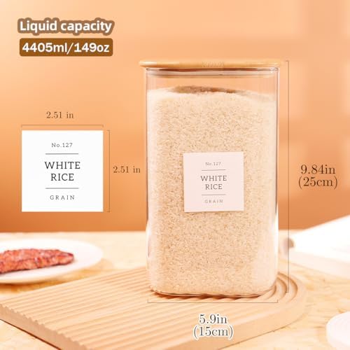CZZGSM 2 Pack Square Glass Flour and Sugar Containers with 132 Kitchen