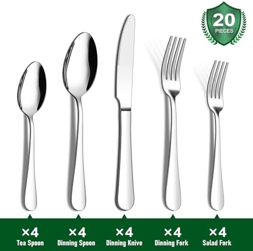 ENLOY 20 Piece Silverware Flatware Set, Stainless Steel Cutlery Set